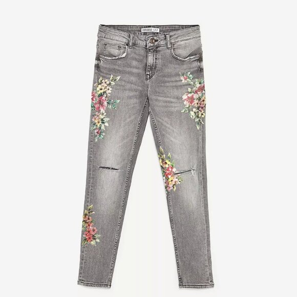 Zara Mid-rise Floral Print Jeans - Picture 5 of 12